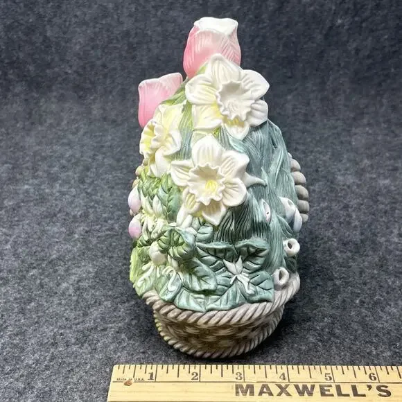 PartyLite Floral Spring Basket Tealight Candle Holder Ceramic Flowers RETIRED - Picture 7 of 10